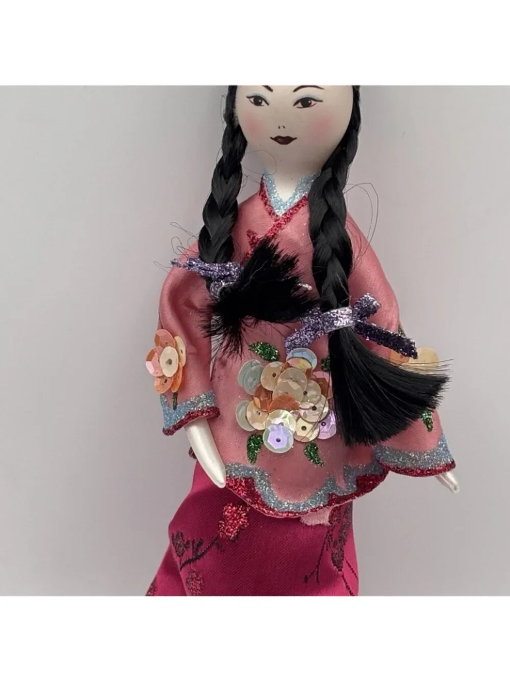Ladies Of Elegance Glass Christmas Ornament Asian Girl Geisha Sequins Violet 8”